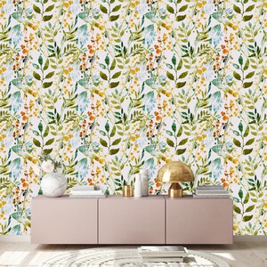 Hand Drawn Boho Spring Leaves Removable Wallpaper-peel and Stick ...