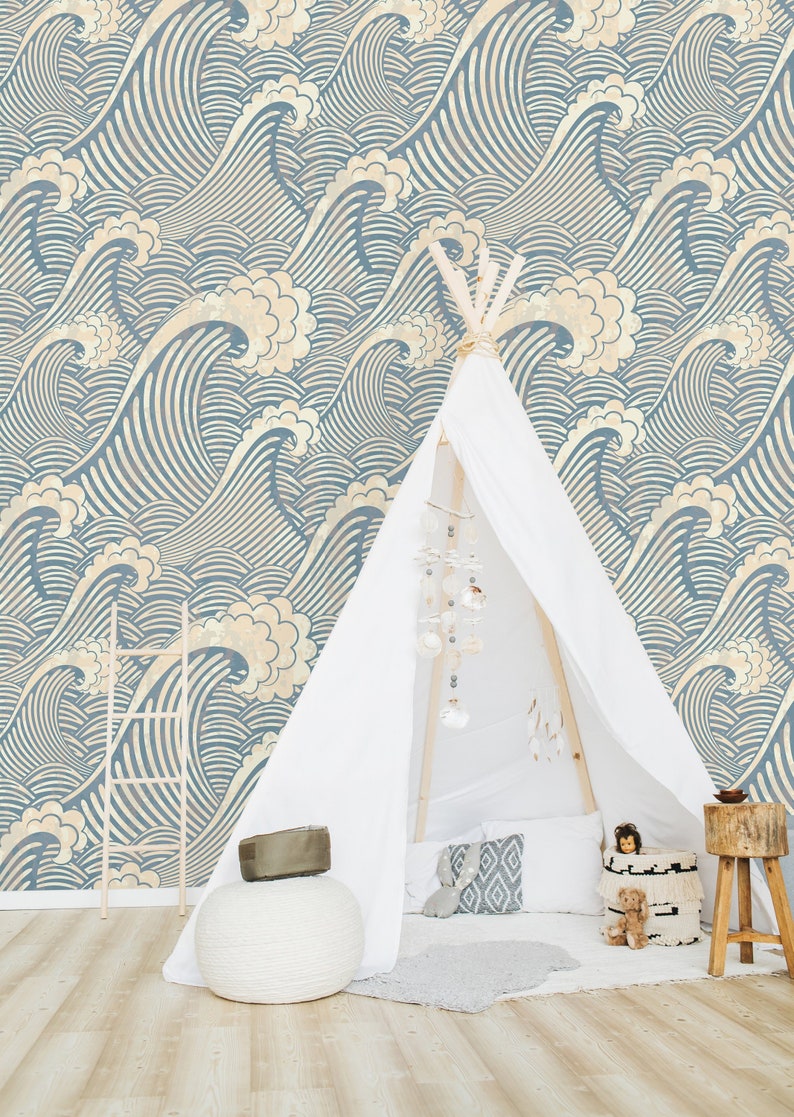 Blue Waves Removable Wallpaper-peel and Stick Wallpaper-wall | Etsy