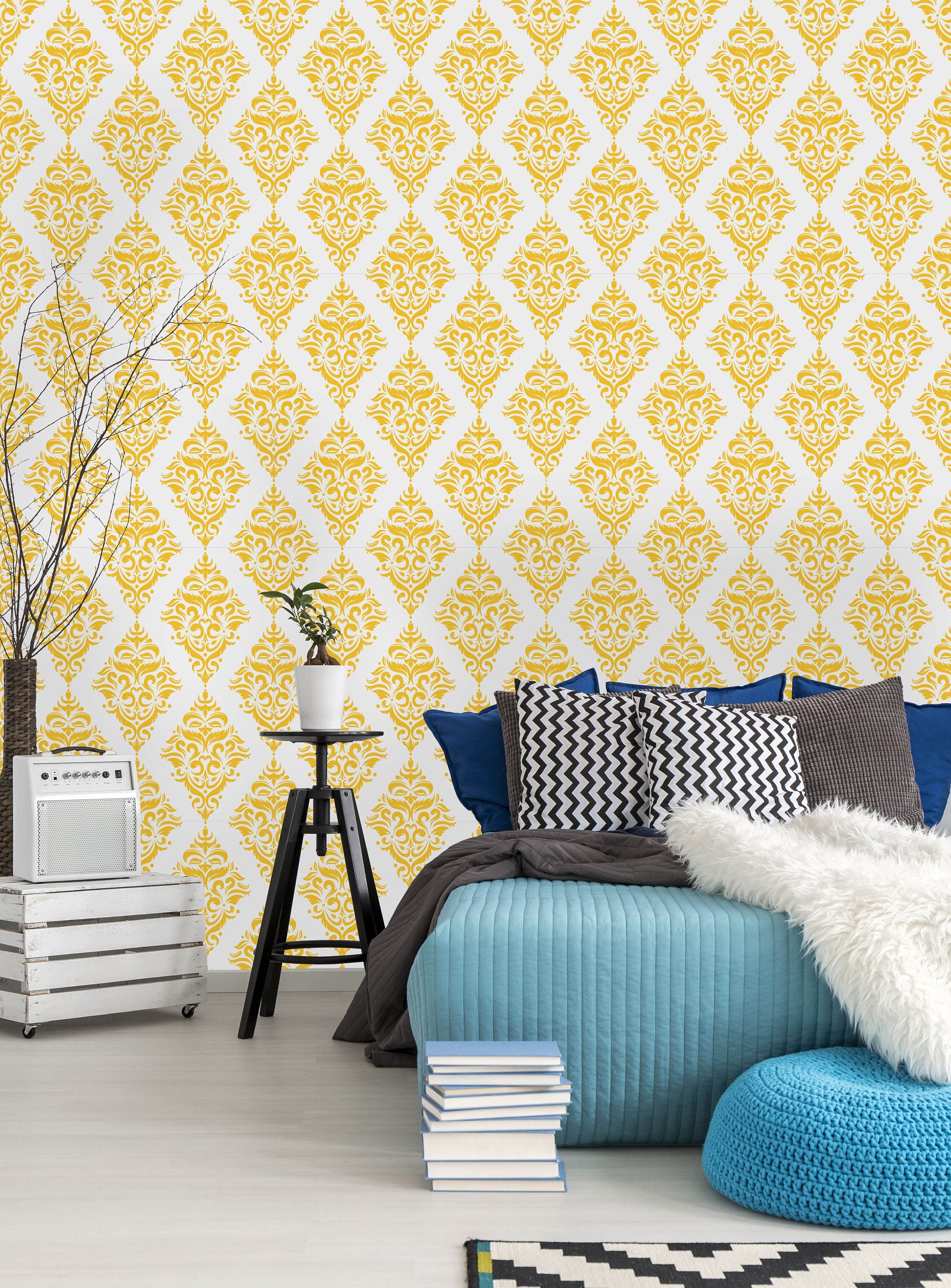 Damask Pattern Removable Wallpaperpeel and Stick Etsy UK