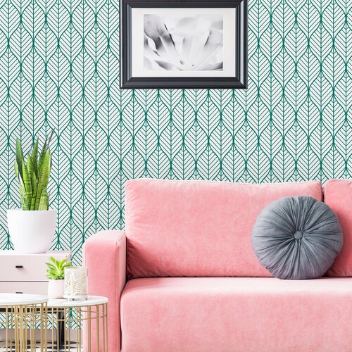 Long Geometric Leaves Wallpaperpeel and Stick Wallpaperwall Etsy