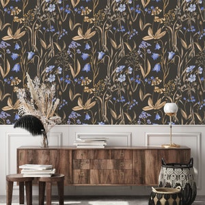 Dark Floral Wallpaper-Peel and Stick Wallpaper-Wall Mural- Self Adhesive Wallpaper Pre-Pasted Wallpaper