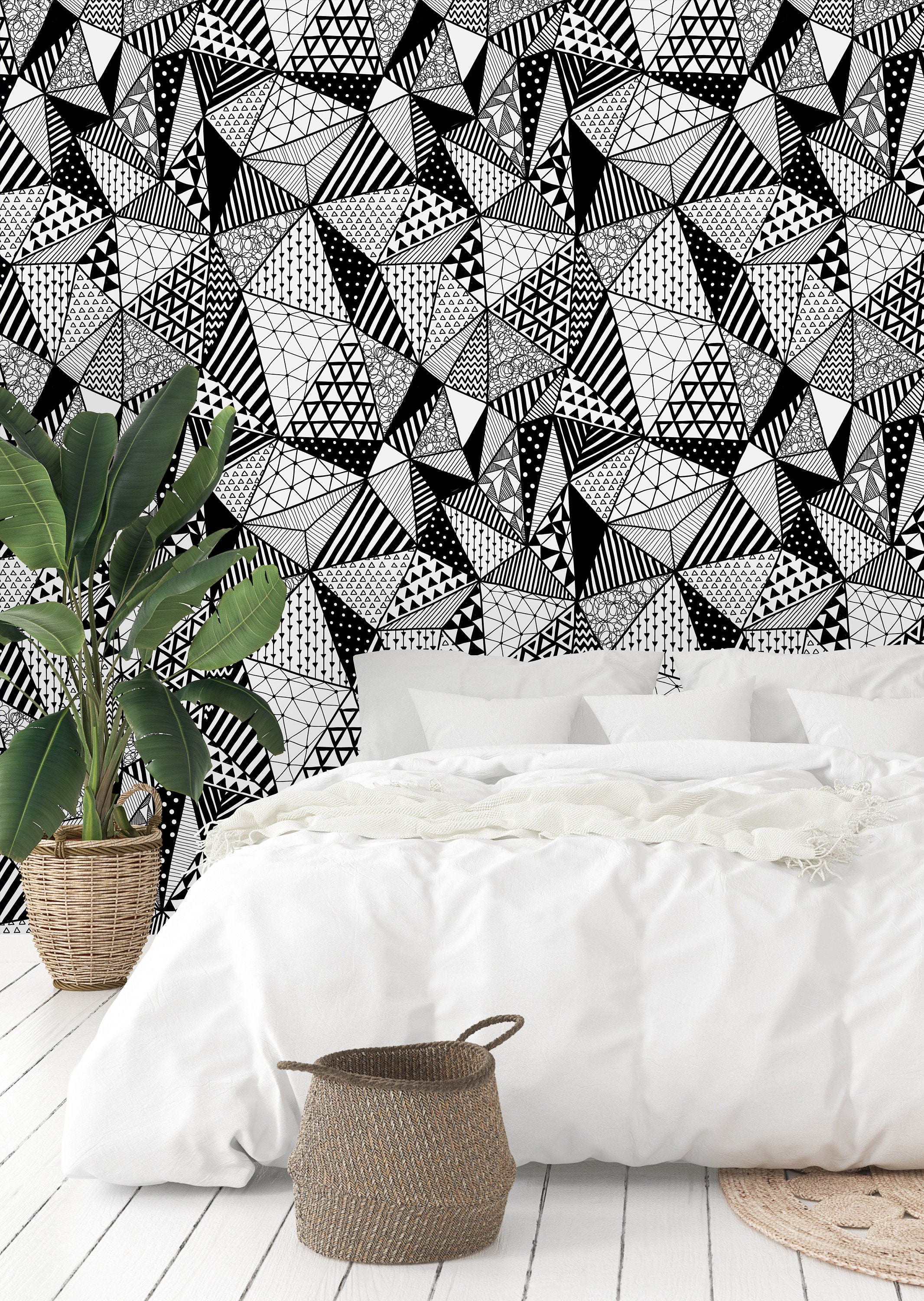 Black and White Geometric Shapes Removable Wallpaper-peel and - Etsy