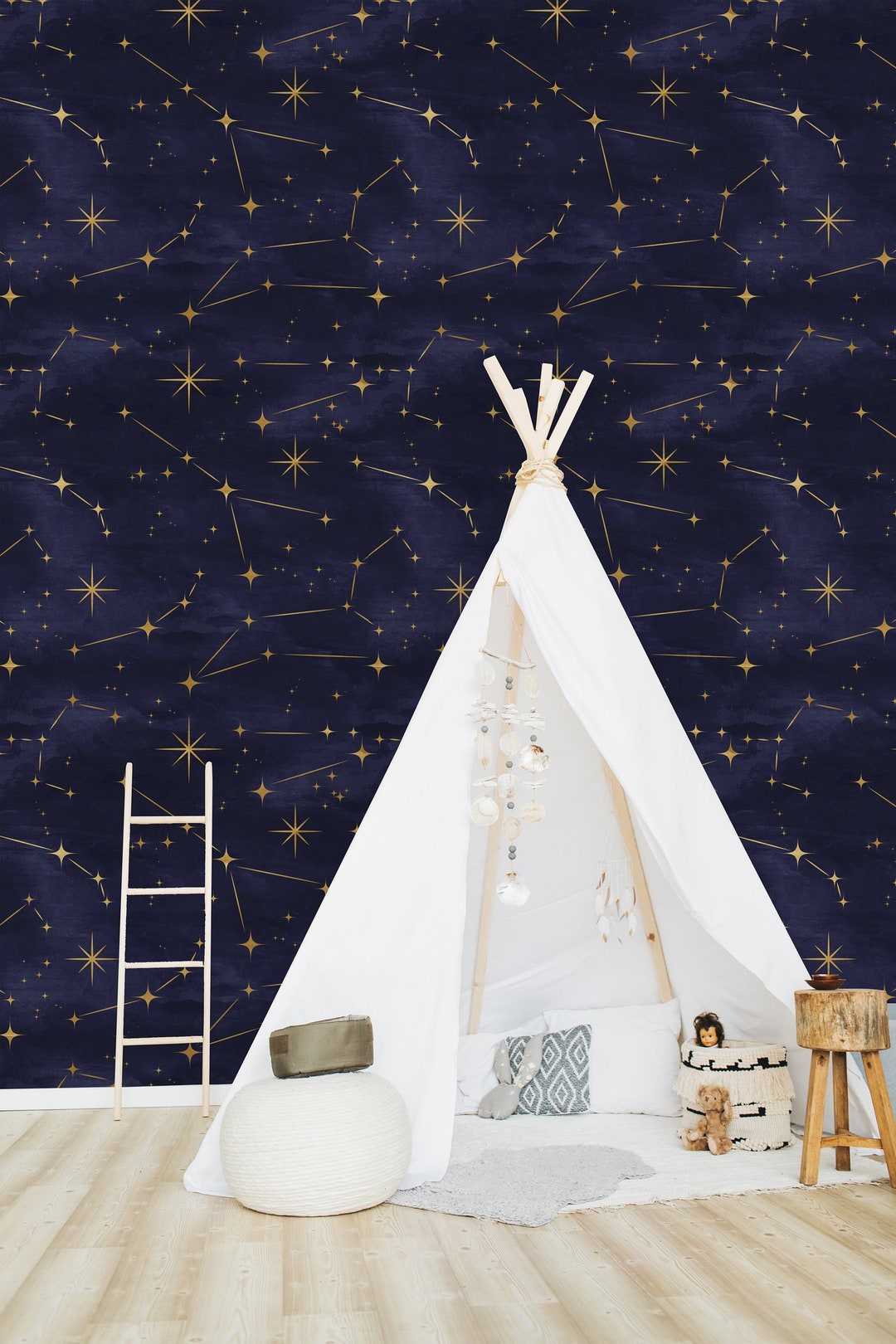 Gold Stars on Navy Background Removable Wallpaperpeel and Stick