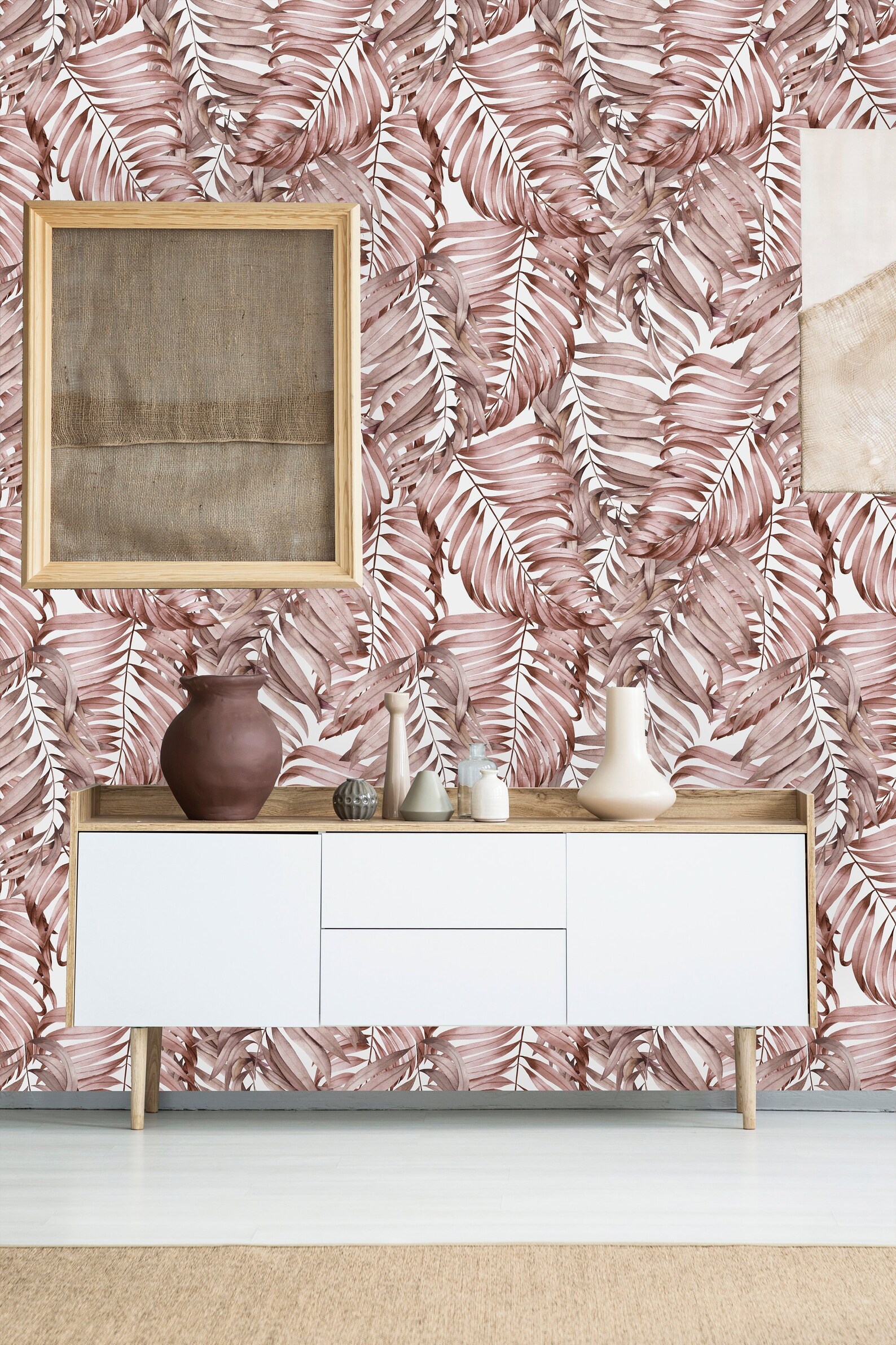 Blush Pink Palm Leaves Removable Wallpaper-peel and Stick - Etsy
