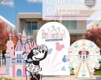 Recortes de Minnie Mouse, Fiesta de Disneyland, Cumpleaños de Disney, Baby Shower, Letrero para césped, Castillo Mágico, Noria, Reino Mágico, Accesorios para fiestas
