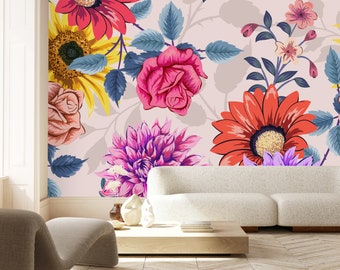 Brightly Field's Flowers Wallpaper-Peel and Stick Wallpaper-Wall Mural- Self Adhesive Wallpaper Pre-Pasted Wallpaper