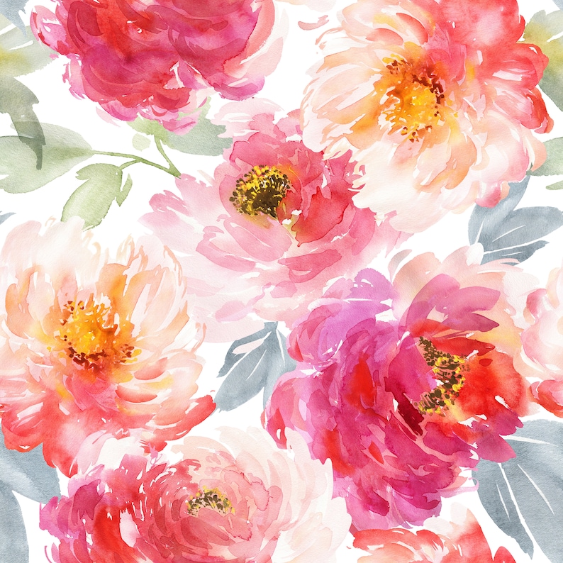 Bright Pink Floral Mural,peel and Stick Wallpaper, Removable Wallpaper