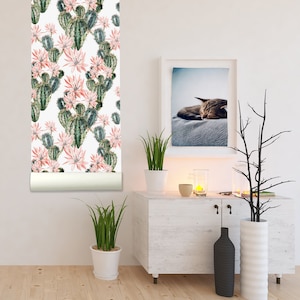 Watercolor Pastel Cactus and Flowers Removable Wallpaper-Peel and Stick Wallpaper-Wall Mural Pre-Pasted Wallpaper Nursery Wall Decor image 2