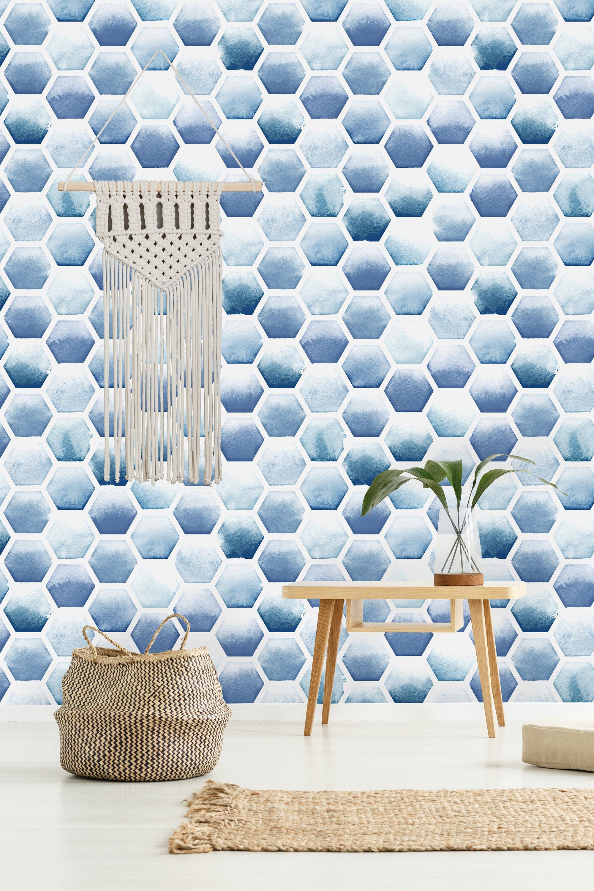 Hexagonal Blue Pattern Removable WallpaperPeel and Stick Etsy