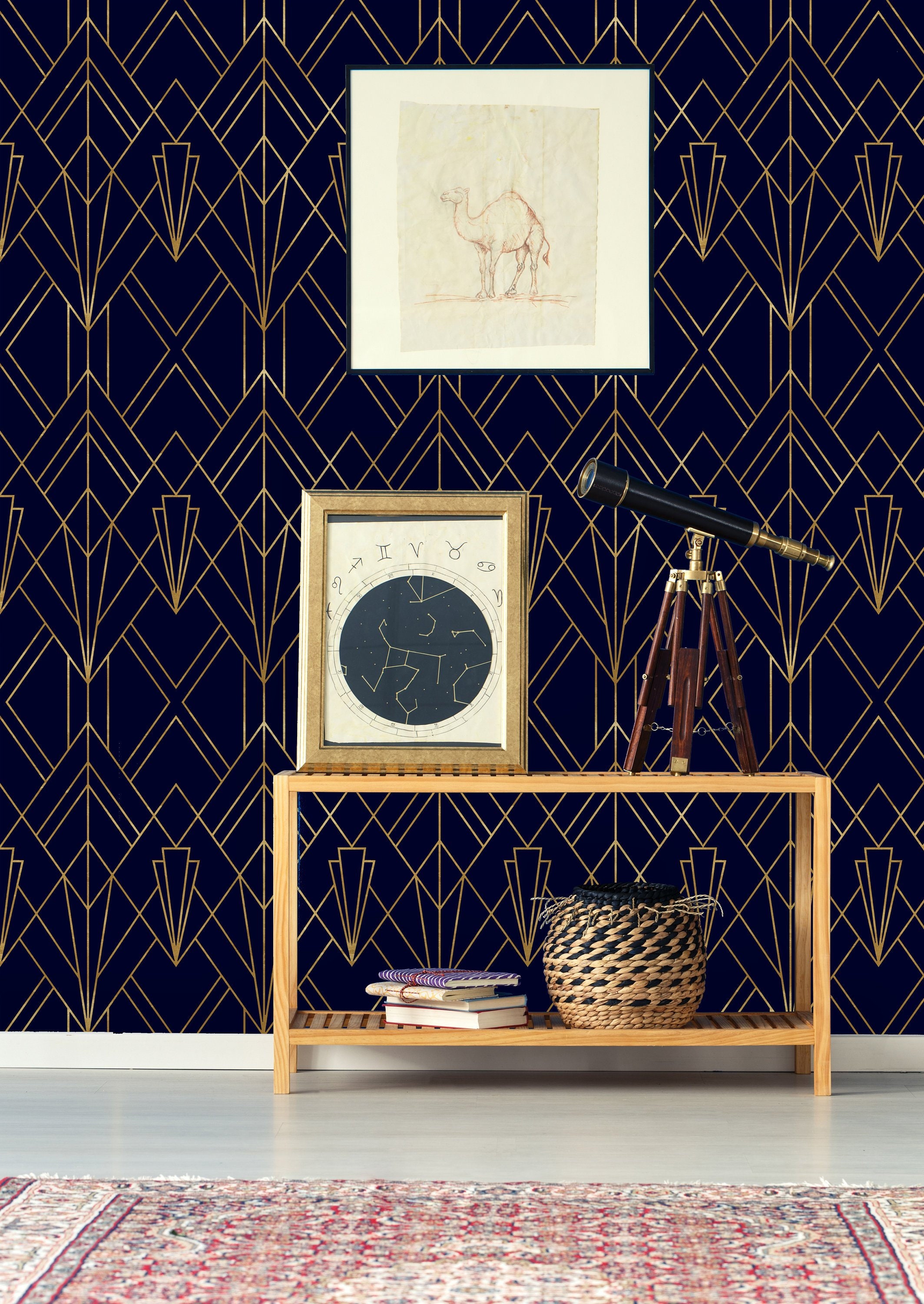 Geometric pattern removable wallpaper Navy and Beige wall mural Peel and stick Geometric pattern removable wallpaper Navy and Beige wall mural Peel and stick