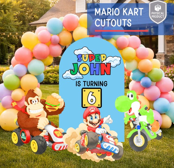 Mario Kart Cutouts, Yard Sign, Boys Birthday Decoration, Super Mario Party Decor, Backdrop