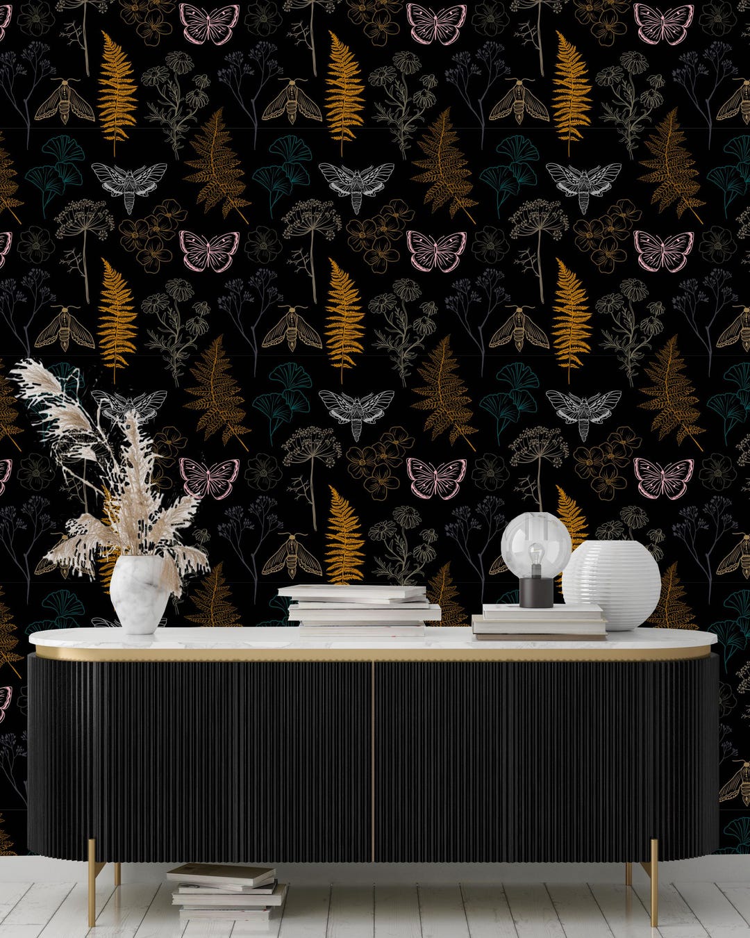 Dark Botanical Wallpaper, Peel and Stick Wallpaper, Wall Mural ...