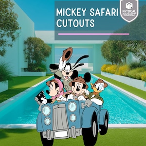 Recorte de Mickey Safari Tour, inspirado en Mickey Mouse, cumpleaños de safari, decoración para baby shower, fondo de selva, safari de aventura, Salvaje, letrero para césped