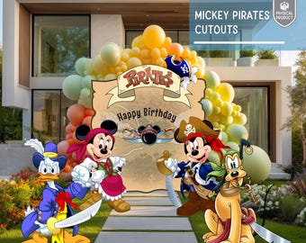 Piraten Mickey Mouse and Friends-uitsparingen, avonturenfeest, Disney-verjaardag, babyshower, gazonbord