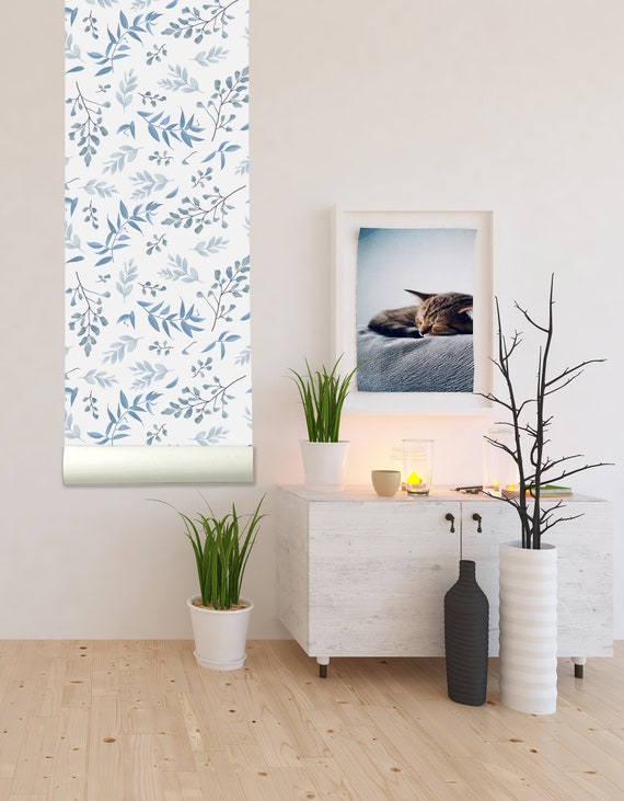 Blaue Farbe Staubige Blätter Abnehmbare Tapete-Peel and Stick  Wallpaper-Wandbild Selbstklebende Tapete Vorgeklebte Tapete - .de