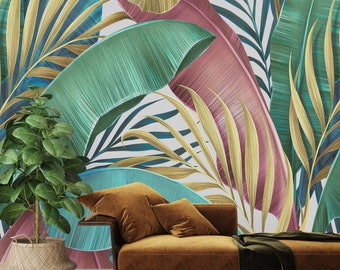 Palm Leaves Pattern Wallpaper-Peel and Stick Wallpaper-Wall Mural- Self Adhesive Wallpaper Pre-Pasted Wallpaper