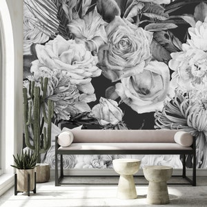 2 Days Shipping Black and White Vintage Floral Mix, Removable Wallpaper ...