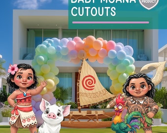 Baby Moana Cutout, Birthday Decoration, Moana Baby Shower, Aloha Party, Props, Standee, Lawn Sign, Backdrop, Centerpieces, Maui, HeiHei, Pua