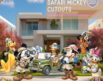 Recortes de Mickey Mouse y sus amigos de Safari, Fiesta de aventuras, Fiesta de Disneyland, Cumpleaños de Disney, Baby Shower, Letrero para césped, Minnie Mouse