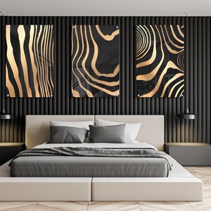 Black and Gold Abstract Art, Set of 3 Prints, Extra Large Wall Decor ...
