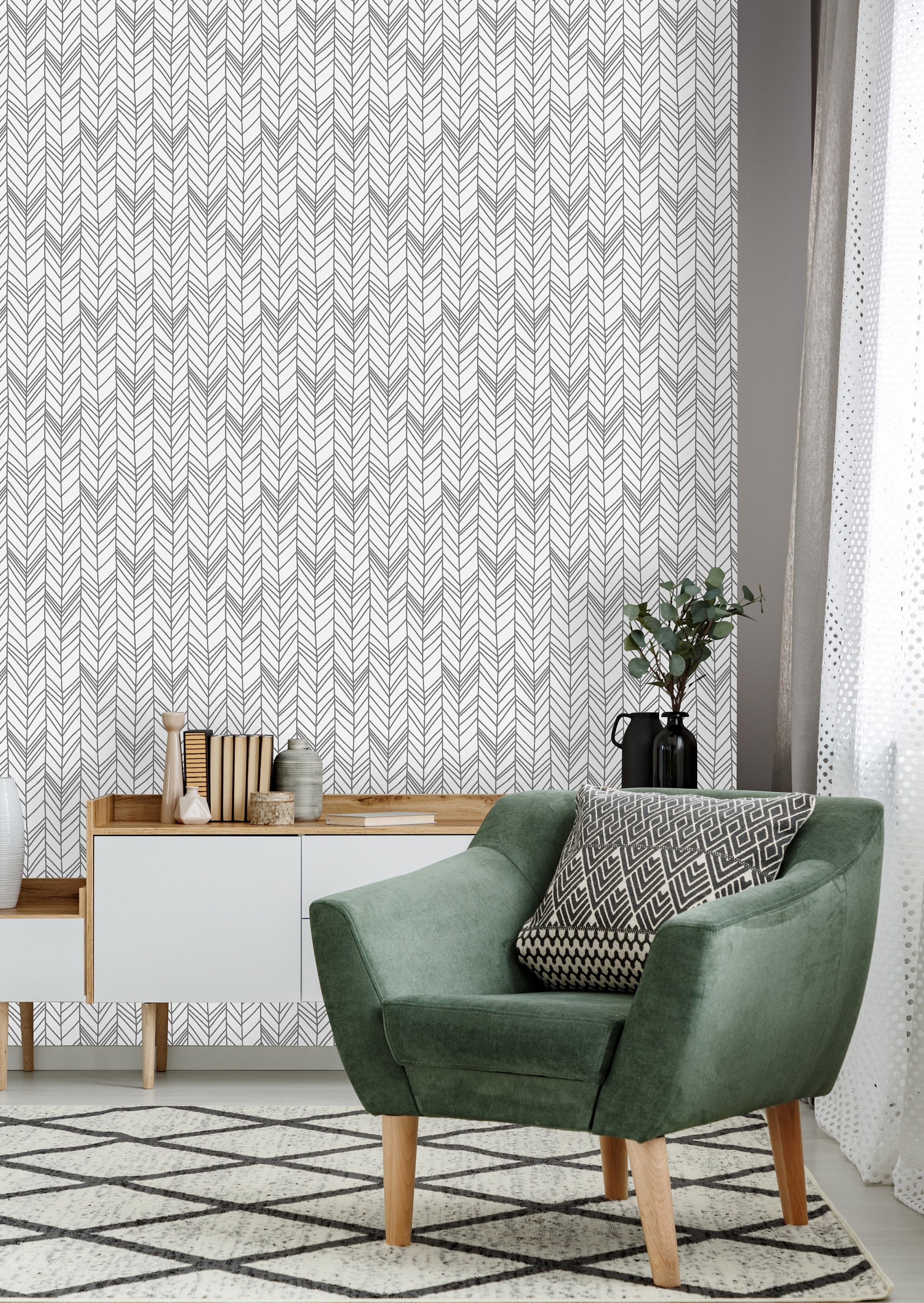 Herringbone Pattern Removable Wallpaperpeel and Stick Etsy