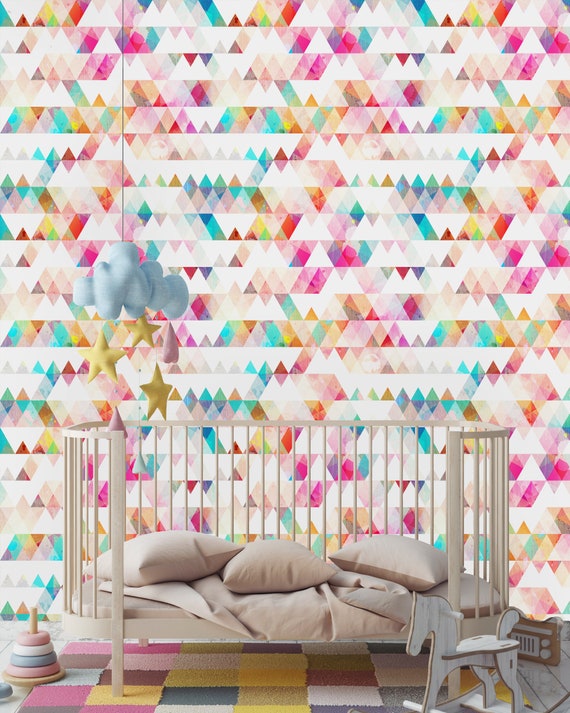 Colorful Geometric Wallpaper-peel and Stick Wallpaper-wall | Etsy