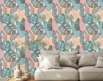 Exotic Leaves Wallpaper-peel and Stick Wallpaper-wall Mural - Etsy Canada Exotic Leaves Wallpaper-peel and Stick Wallpaper-wall Mural - Etsy Canada