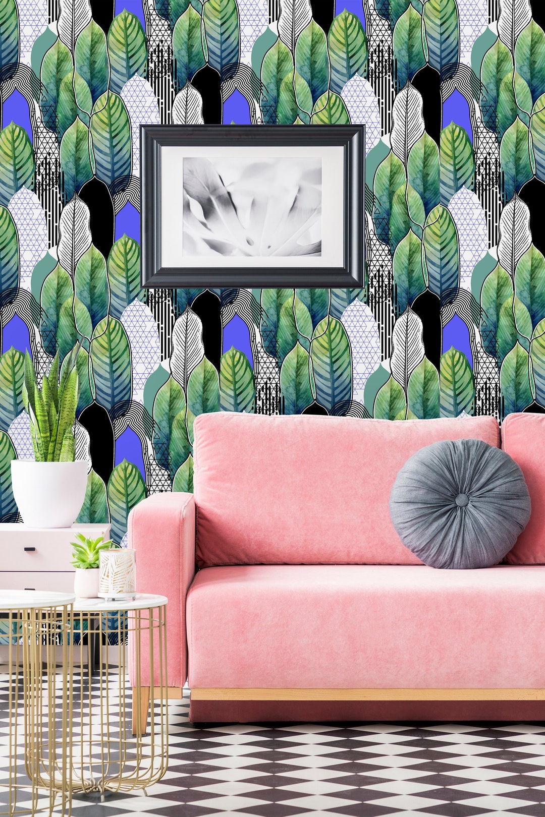 Long Geometric Leaves Wallpaperpeel and Stick Wallpaperwall Mural