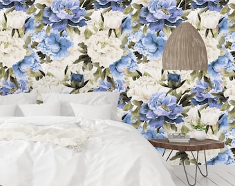 Blaue Aquarell Blumen Hintergrund abnehmbare Tapete-Peel und Stick Wallpaper-Wandbild-selbstklebende Tapete vorgeklebte Tapete