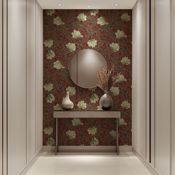 Burgundy Floral William Morris Wallpaper Peel and Stick Wallpaper Removable Wallpaper Home Decor Wall Art Wall Decor Room Decor