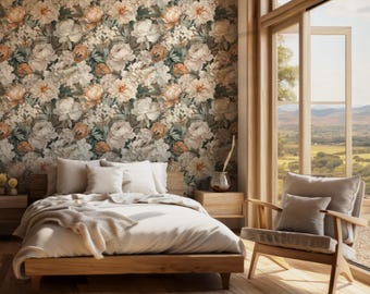 Vintage Wallpaper, Nursery Wallpaper, removable wallpaper peel and stick wallpaper, Boho Wallpaper, Floral Wallpaper, Wallpaper Mural