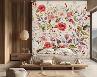 Vintage bloemenpatroon verwijderbaar behang-schil en plak behang-zelfklevend behang voorgelijmde muurschildering-bloemen behang
