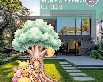 Recorte de acuarela de Winnie the Pooh y sus amigos, recorte de árbol grande, decoración clásica de Winnie the Pooh para baby shower, primer cumpleaños, accesorios para fiesta