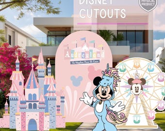Recortes de Minnie Mouse, Fiesta de Disneyland, Cumpleaños de Disney, Baby Shower, Letrero para césped, Castillo Mágico, Noria, Reino Mágico, Accesorios para fiestas