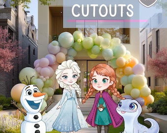 Recortes de Frozen, Elsa, Anna, Fiesta de princesas, Letrero de jardín, Primer cumpleaños, Accesorios de fiesta, Niña, Baby Shower de Frozen, Cuento de hadas, Figura de pie, Olaf
