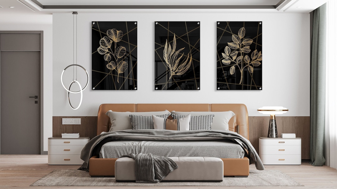 Black and Gold Botanical Wall Art, Cottagecore, Set of 3 Prints, Living ...