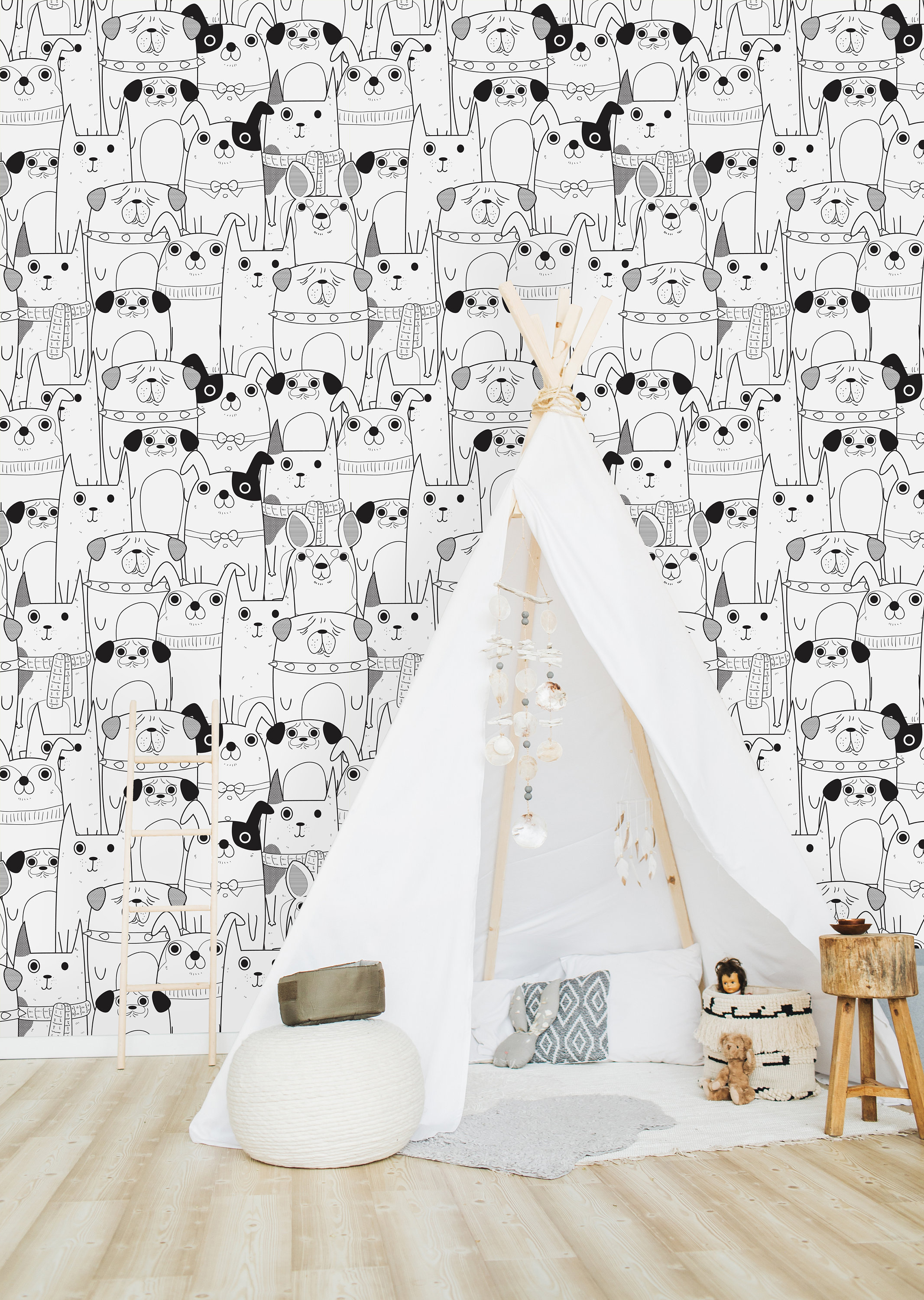 Black and White Dogs Wallpaperpeel and Stick Wallpaperwall Etsy Canada