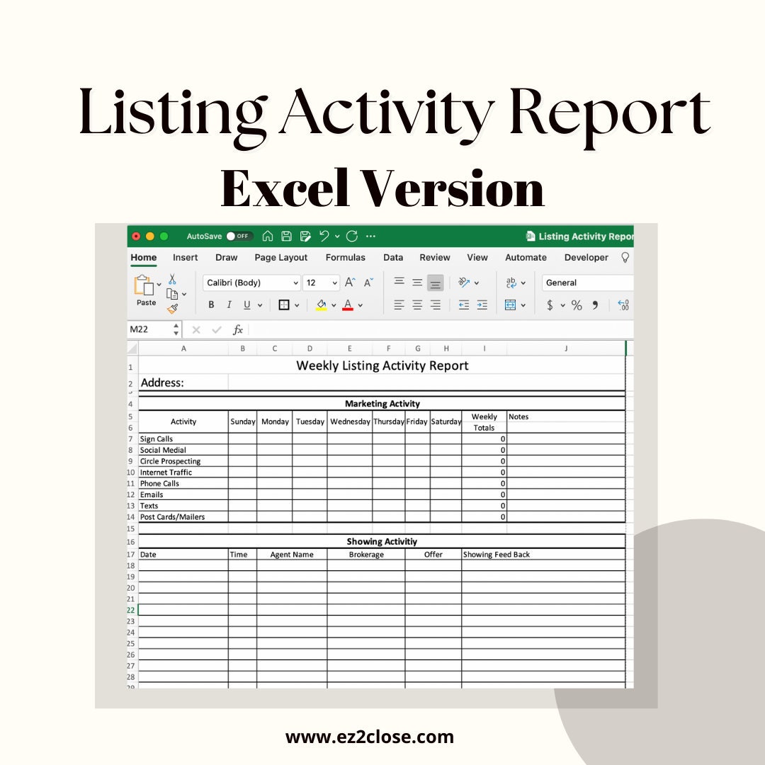 Listing Activity Report Excel Version Etsy