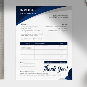 Invoice for Real Estate Transaction for Transaction Coordinators