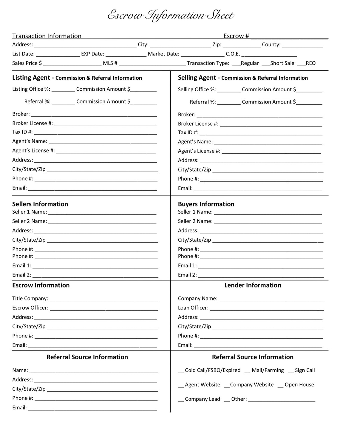 Escrow Information Sheet - Etsy