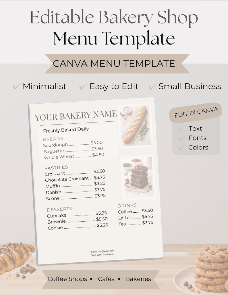 Editable Bakery Menu Template Canva - Etsy