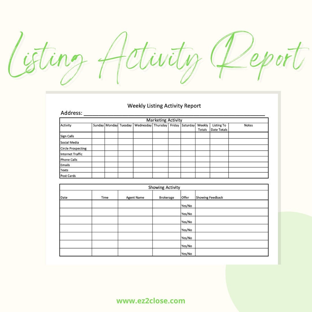 Weekly Listing Activity Report Etsy