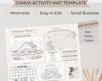 Plantilla de Canva para actividades infantiles de agentes inmobiliarios / Imprimible para niños sobre jornadas de puertas abiertas / Presentación de propiedades / Plantilla de Canva editable / Hoja de actividades para visitas