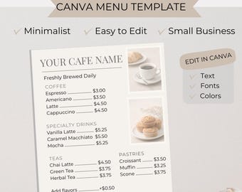 Plantilla editable de Canva para menú de cafetería
