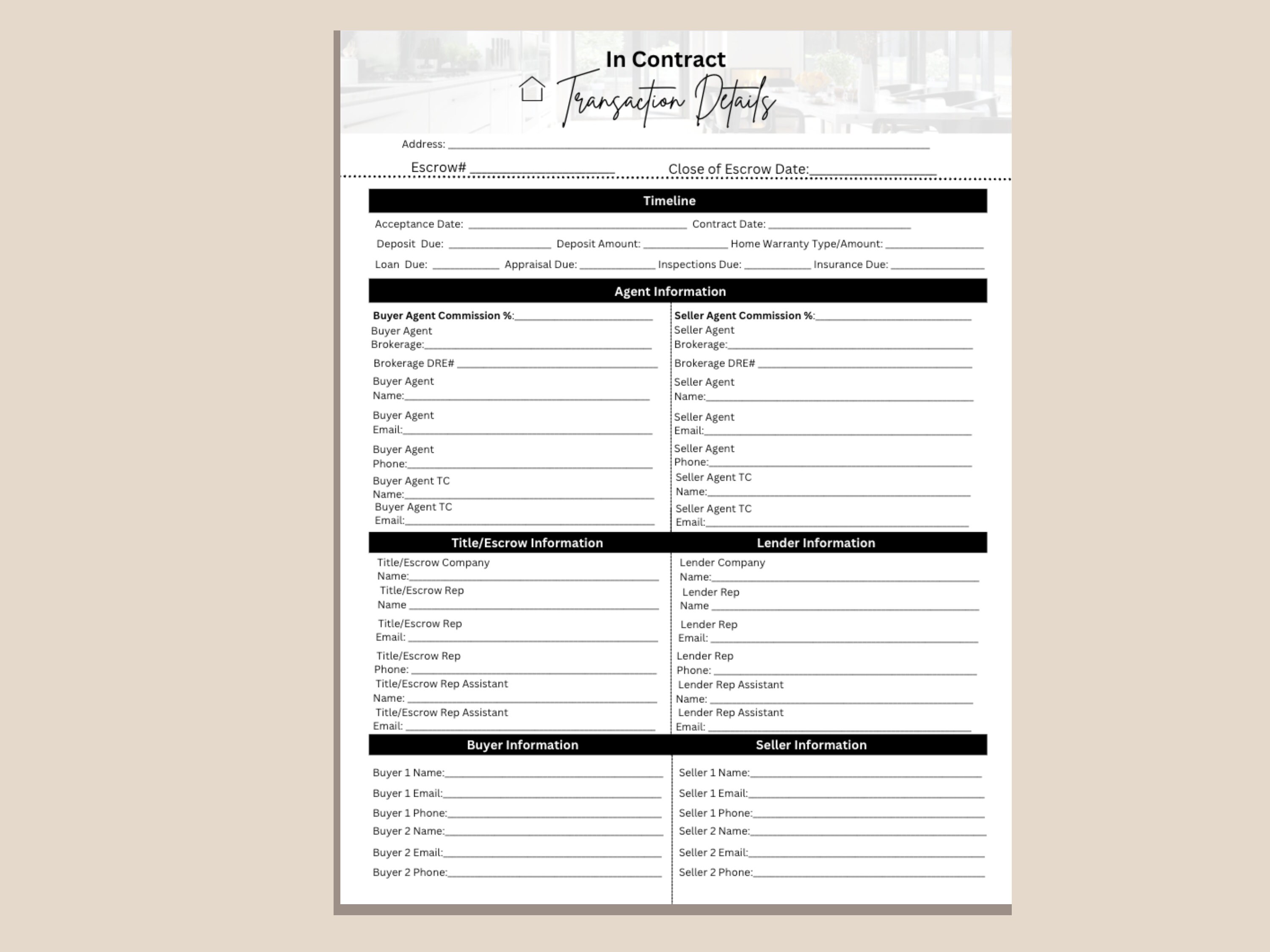 Buyer & Seller Sheets | Client Info | Client In-take Sheet | Real ...