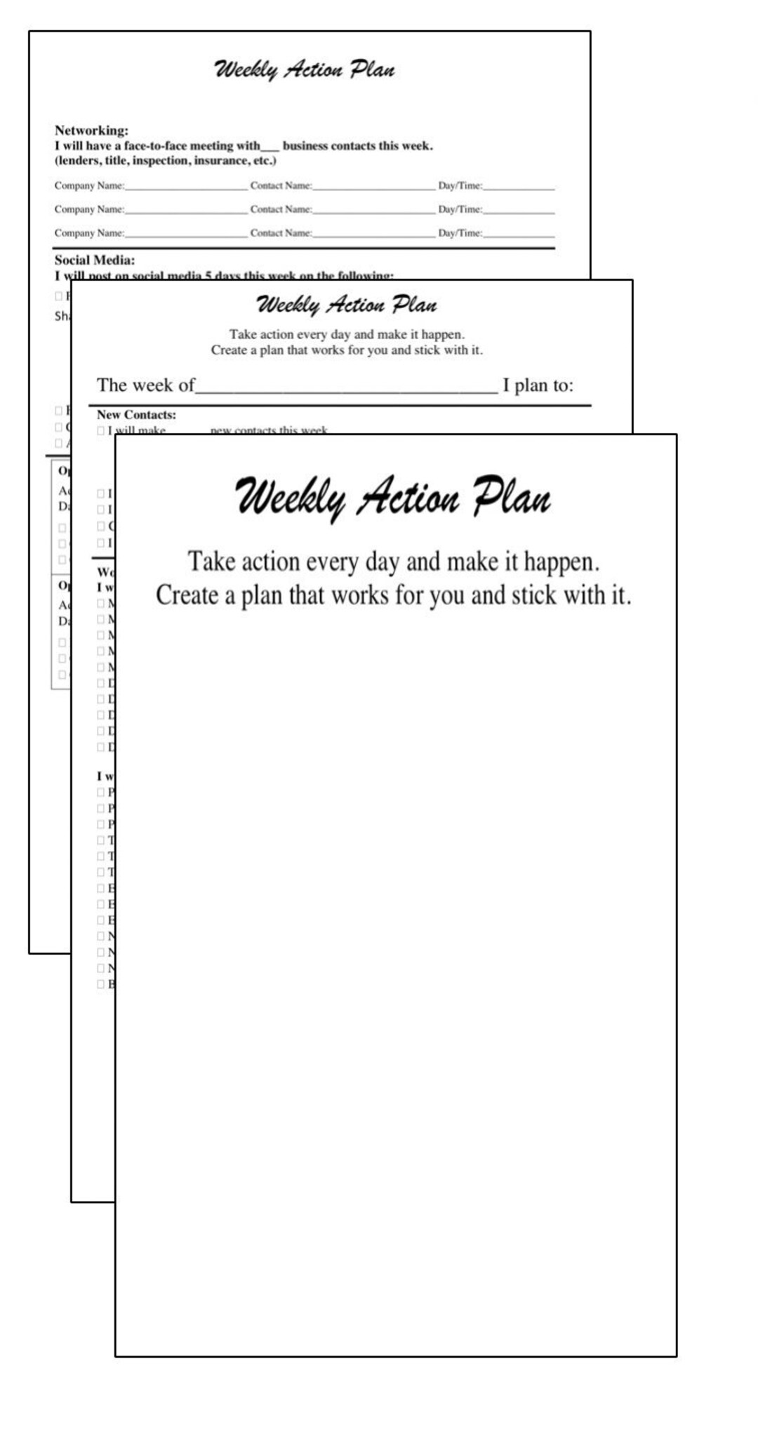 Weekly Action Plan for Real Estate Agents Etsy