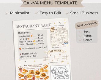 Plantilla de menú infantil en Canva