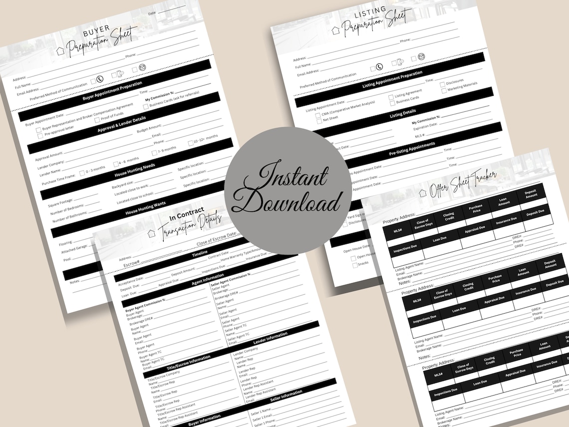 Buyer & Seller Sheets | Client Info | Client In-take Sheet | Real ...