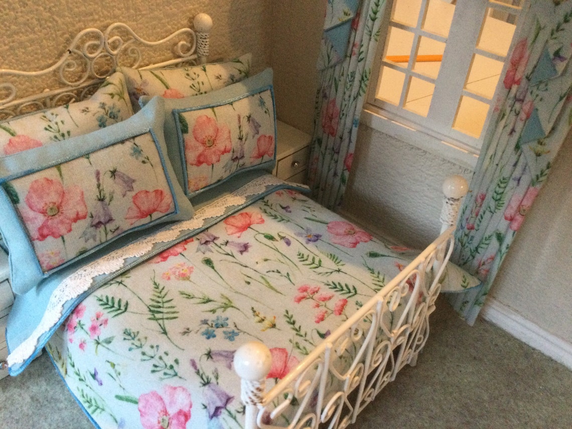 Doll House Bedding Set in Blue Floral Fabric Etsy New Zealand