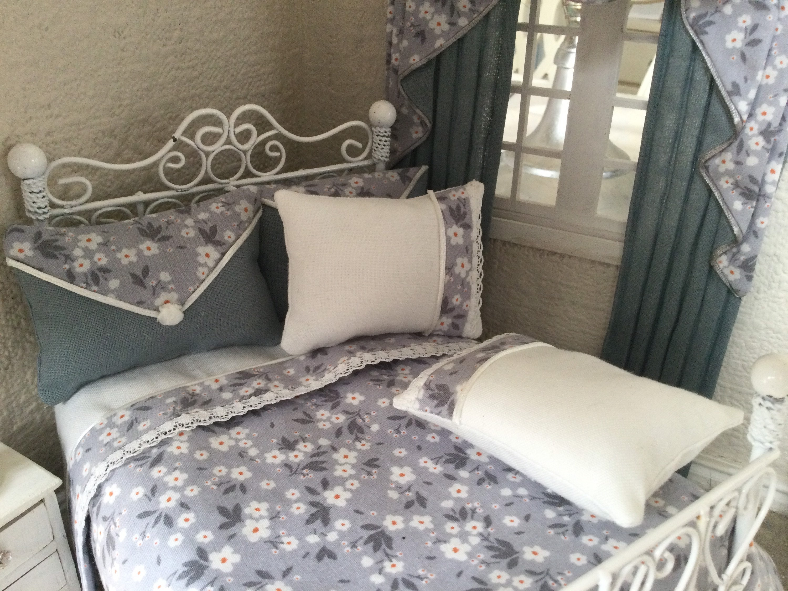 Doll House Bedding Set In Floral Grey Fabric Etsy